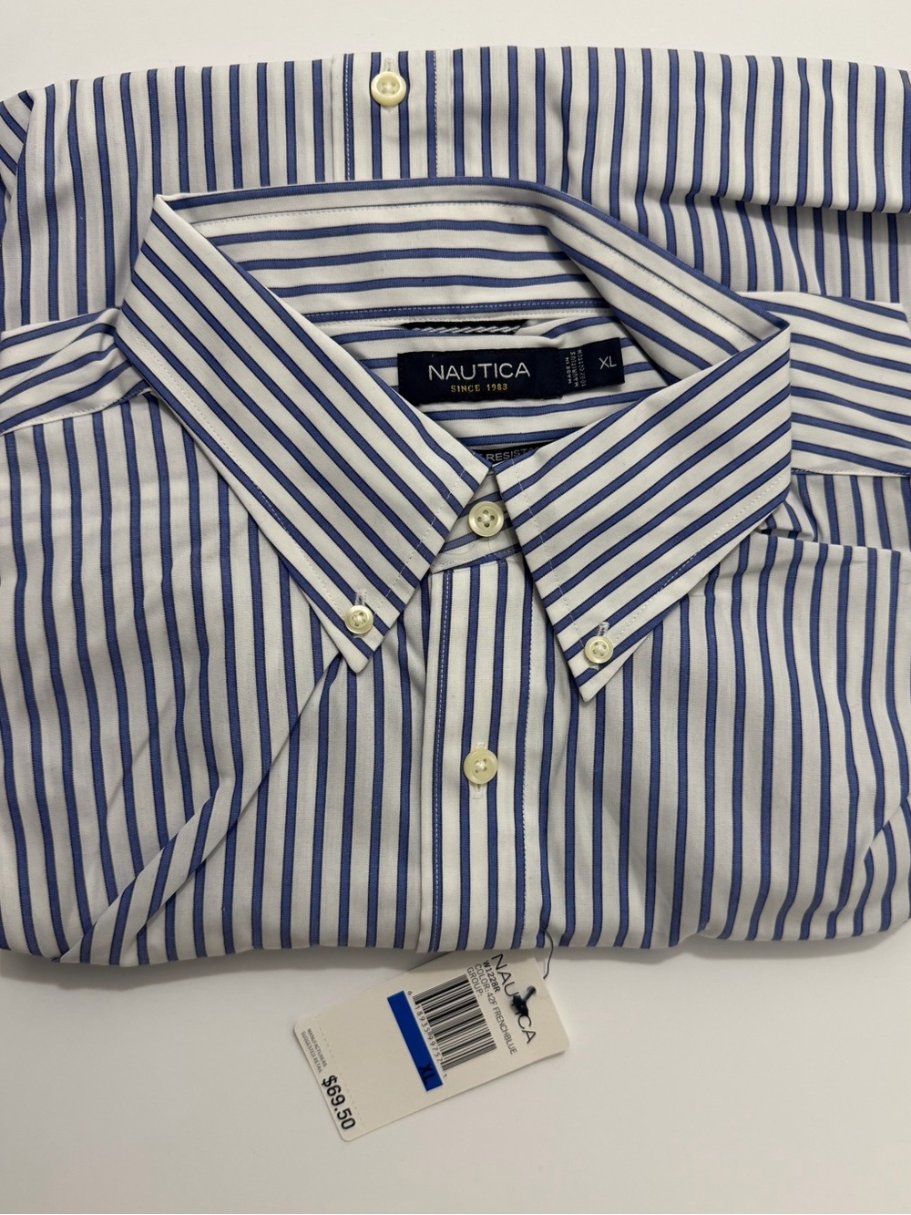 Nautica Men's Blue & White Stripe Button-Down Shirt long sleeve